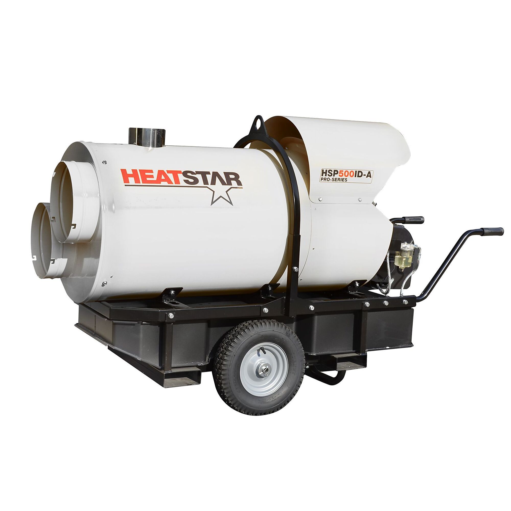 HeatStar Indirect Fired Construction Heater — 500,000 BTU, 46-Gallon Tank, Kerosene/Diesel/Fuel Oil/Jet A Fuel, Continuous Ignition, 120V, 60 Hz, 13 Amp, 4032 CFM, Pneumatic Wheels, Model# HSP500ID-A